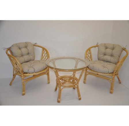 Ratanová sedací souprava Bahama malá medová polstry tmavě béžový melír Ratanová sedací souprava Bahama malá medová polstry tmavě béžový melír