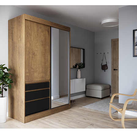 Posuvná skříň se zrcadlem HAIDAR 140 Lefkas+Černá