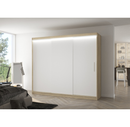 Posuvná skříň s LED osvětlením ANTOS 250 Sonoma+Bílá