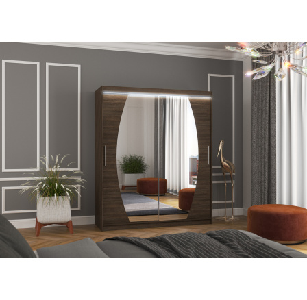 Posuvná skříň se zrcadlem a LED osvětlením BALTIMORE 180 Choco+Choco