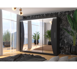 Posuvná skříň se zrcadlem a LED osvětlením DIEGO 250 Černá+Černá