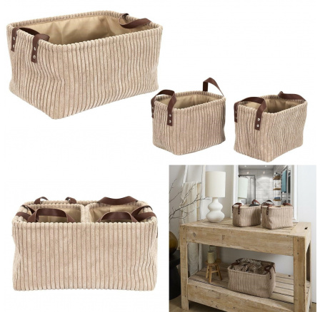 Sada 3 košů Manšestr taupe