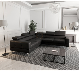 Rohová kožená sedací souprava TOSCANIA MAX 250×250 - černá kůže , pravá