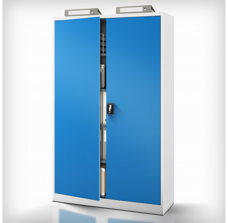 Kancelářská kovová skříň na dokumenty šedo-modrá JAN II, 1150 x 1850 x 400 mm