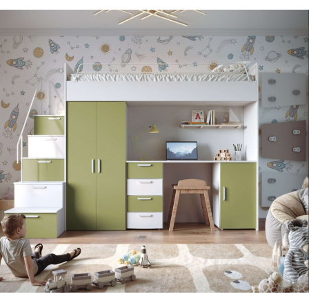 Patrová postel PARADISE 4S Bílá Zelená Oliva mat Patrová postel PARADISE 4S Bílá Zelená Oliva mat