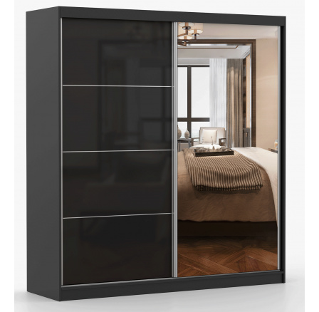 Šatní skříň MULTI 31 - 203 cm, Černá/Černý Lesk