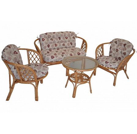 Ratanová sedací souprava Bahama tmavý med velká polstry červená srdce