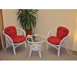 Ratanová sedací souprava Bahama bílá 2+1, polstry vínový melír