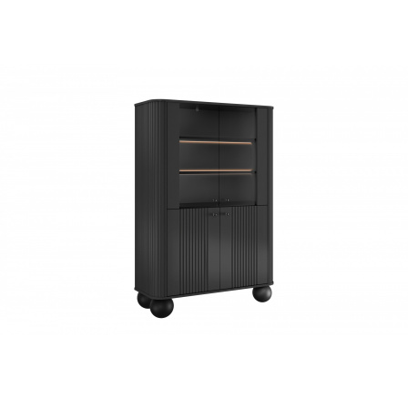 VESPER VITRÍNA 103 4D - černý MDF / černý MDF / černé úchyty / nohy koule