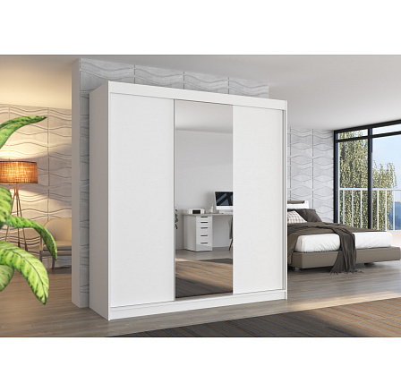 Šatní skříň s posuvnými dveřmi a zrcadlem SANTIAGO 200 Bílá+Bílá Šatní skříň s posuvnými dveřmi a zrcadlem SANTIAGO 200 Bílá+Bílá