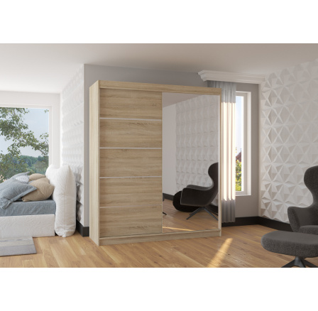 Šatní skříň s posuvnými dveřmi a zrcadlem CARO 180 Sonoma+Sonoma Šatní skříň s posuvnými dveřmi a zrcadlem CARO 180 Sonoma+Sonoma