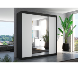 Šatní skříň s posuvnými dveřmi a zrcadlem PERQS 200 Černá+Bílá