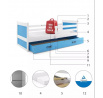 Dětská postel RICO 90x190 cm se šuplíkem, s matrací, Bílá/Modrá