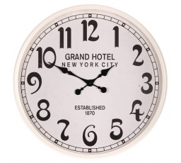 Hodiny nástěnné - pr. 60 cm, kov s patinou, bílé, grand hotel