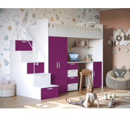 Patrová postel PARADISE 4S, Bílá Fialová lesk