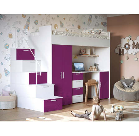 Patrová postel PARADISE 4S, Bílá Fialová lesk Patrová postel PARADISE 4S, Bílá Fialová lesk