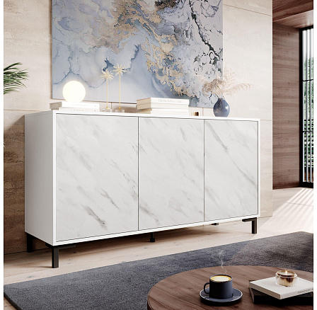 Komoda MARMO 150 3D, bílá / bílý mramor Komoda MARMO 150 3D, bílá / bílý mramor