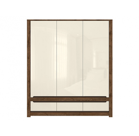 Šatní skříň RUSO SZF3D3S, dub april/perleťový lesk