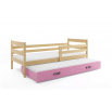 Dětská postel ERYK s přistýlkou 80x190 cm, včetně matrací, Přírodní/Růžová