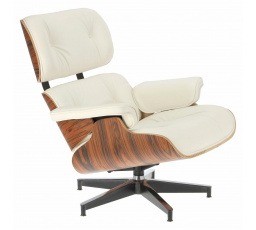 Křeslo Vip s podnožkou bílá/rosewood/stříbrná základna