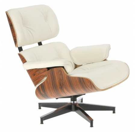 Křeslo Vip s podnožkou bílá/rosewood/stříbrná základna