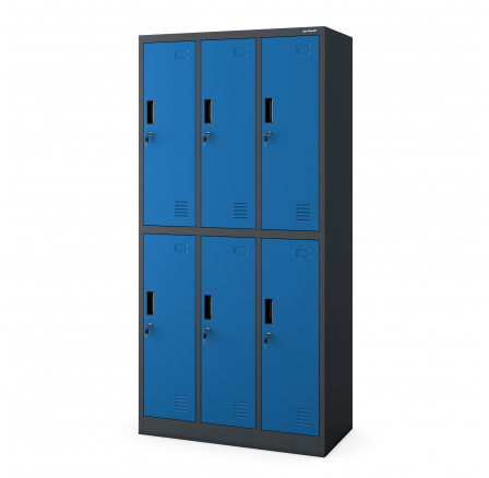 Kovová uzamykatelná šatní skříňka antracitovo-modrá: s 6 boxy IGOR 900 x 1850 x 450 mm