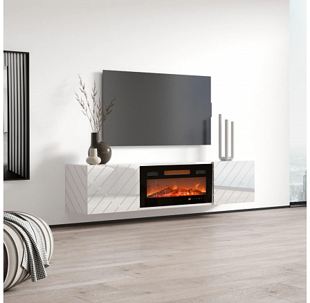 TV komoda LUXE s elektrickým krbem, bílá / bílý lesk TV komoda LUXE s elektrickým krbem, bílá / bílý lesk