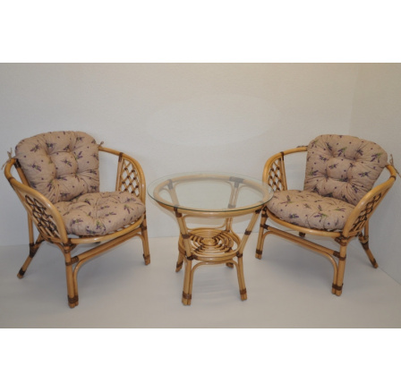 Ratanová sedací souprava Bahama malá LUX  polstry levandule