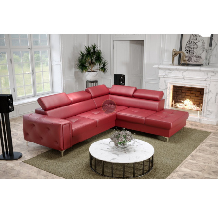 Rohová sedací souprava ORION II s funkcí spaní 225x255 cm přírodní kůže - červená kůže, Pravá strana