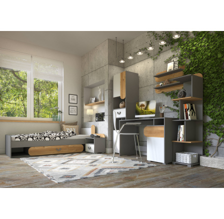 Dětský pokoj CARINI 1 mini, světlý grafit/bílá briliantová/dub nash Dětský pokoj CARINI 1 mini, světlý grafit/bílá briliantová/dub nash