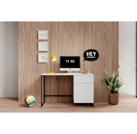 Psací stůl Asha 120, bílý mat / černý rám