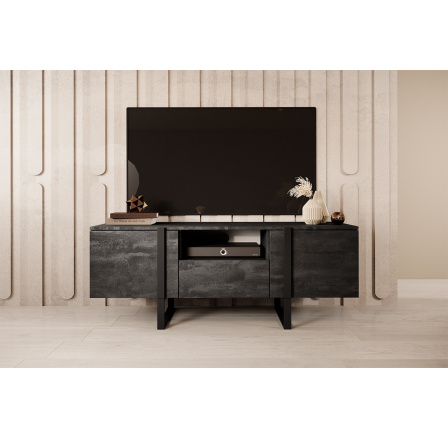 Skříňka RTV Verica 150 cm s výklenkem - černý beton / černé nožky Skříňka RTV Verica 150 cm s výklenkem - černý beton / černé nožky