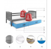 Dětská postel KUBUS s přistýlkou 80x190 cm, bez matrace, Grafit/Modrá
