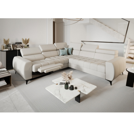 Rohová sedací souprava PORTO II , relax přírodní kůže 255x258 cm - levá, Kůže ecru