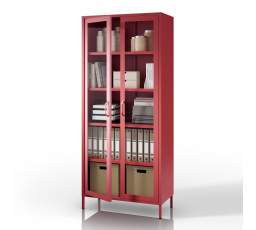 Skleněná vitrína do obývacího pokoje červená Modern ANGELO 800 x 1850 x 450 mm
