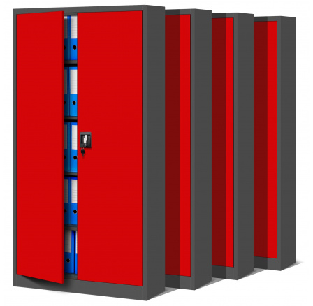 Sada 4x kancelářská kovová skříň na dokumenty JAN H, 900 x 1950 x 400 mm, antracitově-červená