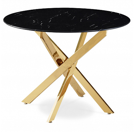 Stůl BALI Skleněný 100 cm Černý Mramor/Zlatý