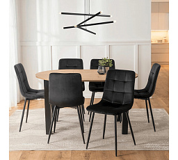 Sada Stůl HARRY 102-142 cm Dub Artisan/Černý a 6 Židlí PERU Černých