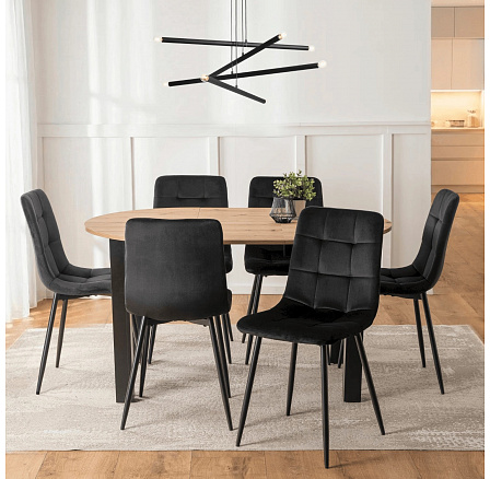 Sada Stůl HARRY 102-142 cm Dub Artisan/Černý a 6 Židlí PERU Černých