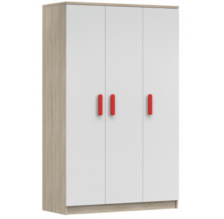 Šatní skříň 3D SMYK III - 19, Dub Sonoma/Bílá/Červená