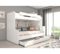Patrová postel se schody HARELL Bílá+Bílá
