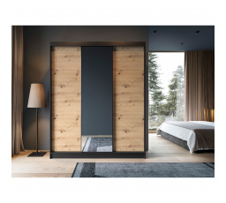 Posuvná skříň ESVILLE III, Dub Artisan/Černá Mat