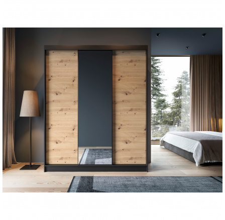 Posuvná skříň ESVILLE III, Dub Artisan/Černá Mat