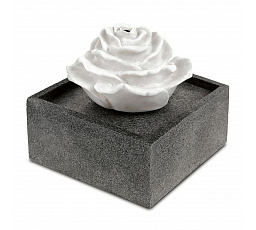 Fontána s LED světlem - polyresin, dekor kámen, a bílá růže