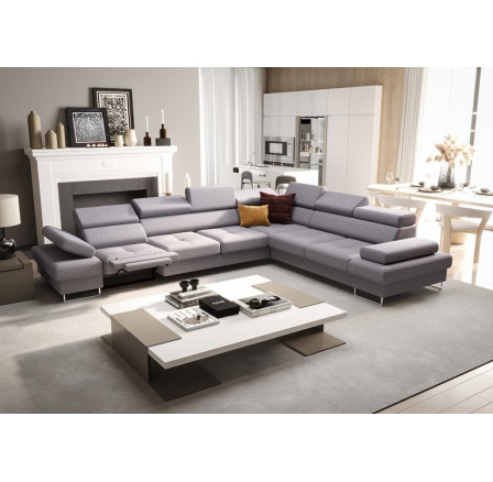 Rohová sedací souprava s funkcí spaní a relaxace GALAXY MAX 350x280 cm - šedá , pravá