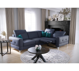 Rohová sedací souprava MALIBU , relax přírodní kůže 185x250 cm - pravá, Modrá kůže