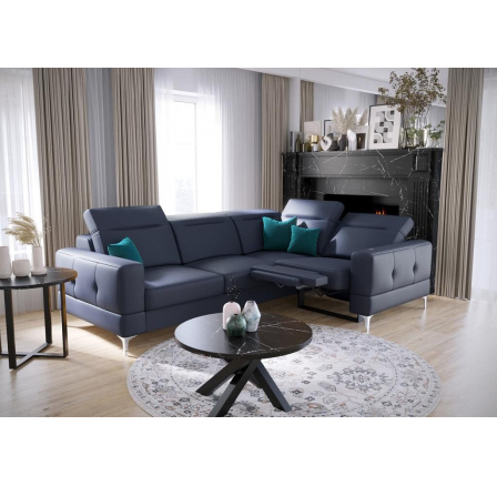 Rohová sedací souprava MALIBU , relax přírodní kůže 185x250 cm - pravá, Modrá kůže