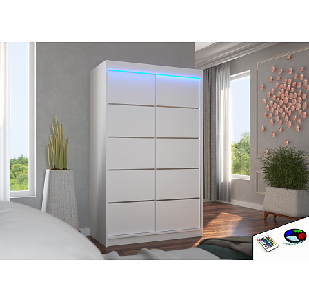 Posuvná skříň s LED osvětlením BENISSO 120 Bílá Posuvná skříň s LED osvětlením BENISSO 120 Bílá