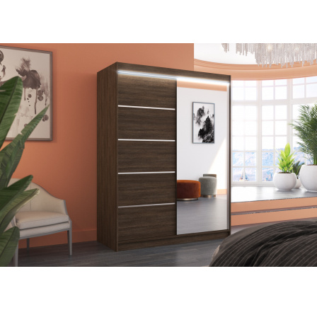 Posuvná skříň se zrcadlem a LED osvětlením LIMBO 150 Choco+Choco