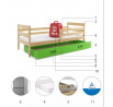 Dětská postel ERYK 90x200 cm se šuplíkem, s matrací, Přírodní/Zelená